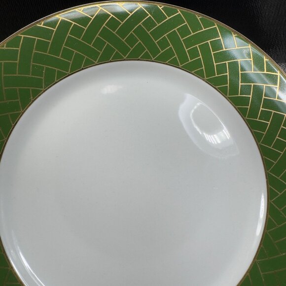 Williams Sonoma Garden Lattice Green Rim 8inch Plate Dish Set 2 New With Sticker - Picture 9 of 16